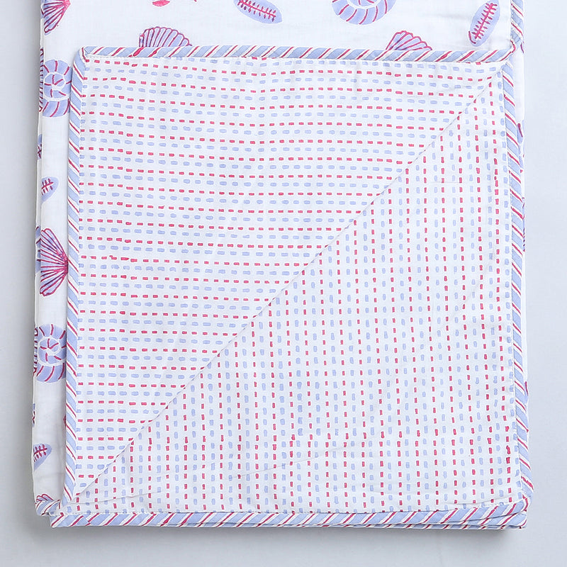 Cotton Dohar Blanket for Kids | Shell Print | Pink & Purple
