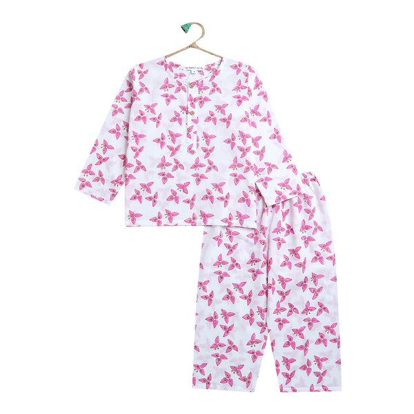 Cotton Night Suit for Kids | Bougainvillea Print | Pink