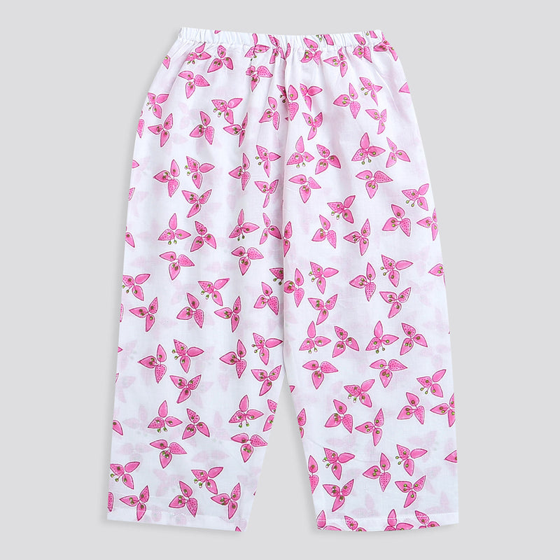 Cotton Night Suit for Kids | Bougainvillea Print | Pink
