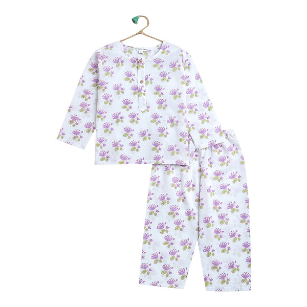 Cotton Night Suit for Kids | Lotus Print | Purple