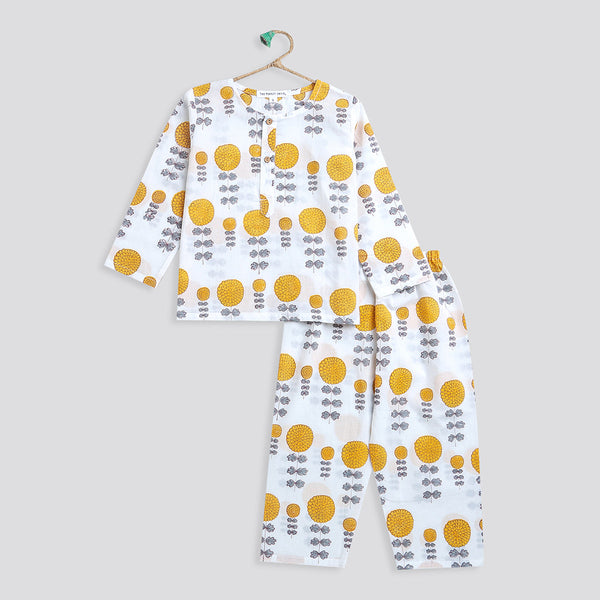 Cotton Night Suit for Kids | Marigold Print | Yellow