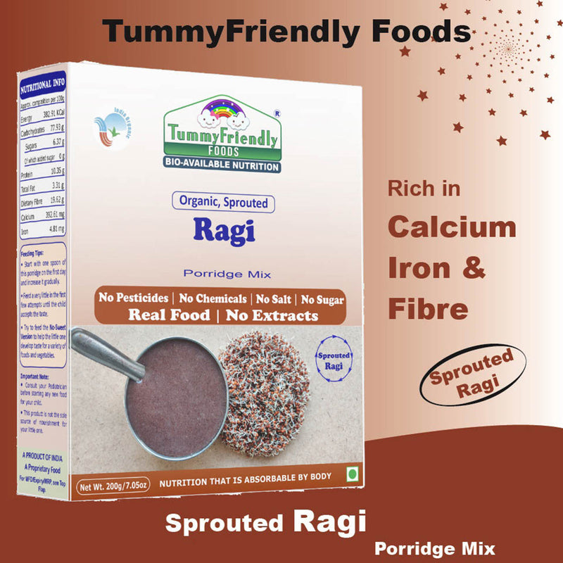 Organic Baby Food | Made of Organic Sprouted Ragi for Baby| Rich in Calcium, Iron, Fibre & Micro-Nutrients| 200 g