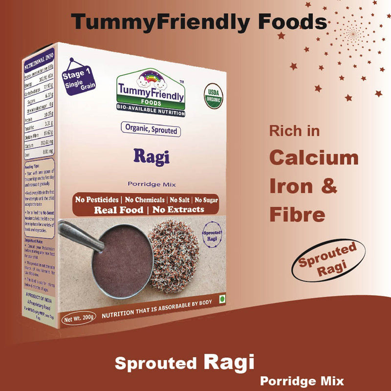 Organic Baby Food | Made of Organic Sprouted Ragi for Baby| Rich in Calcium, Iron, Fibre & Micro-Nutrients| 200 g