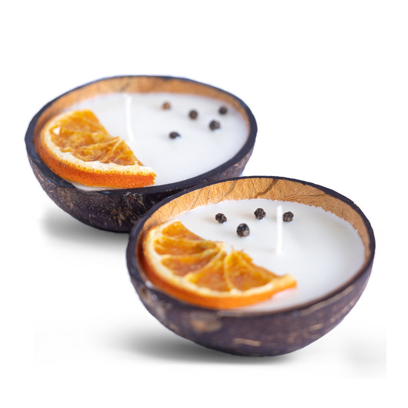 Coconut Shell Soy Wax Scented Candle | Orange & Pepper | 100 g | Set of 2