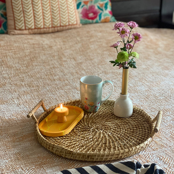 Cane Serving Platter | Round Shape | Beige | 35 cm