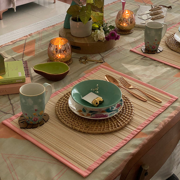 Bamboo Table Mats | Placemats | Beige & Coral | 48 cm | Set of 2