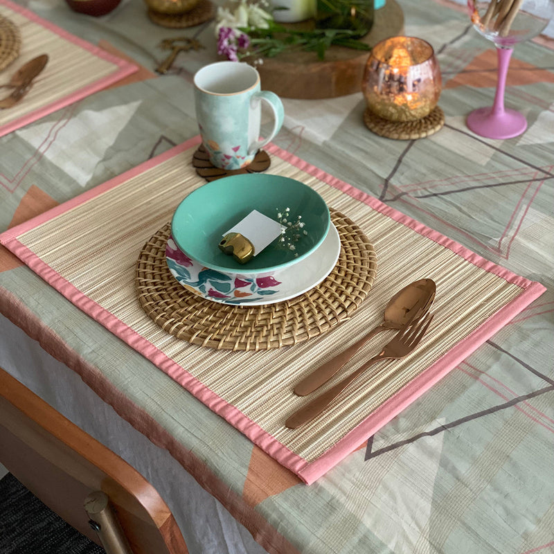 Bamboo Table Mats | Placemats | Beige & Coral | 48 cm | Set of 2