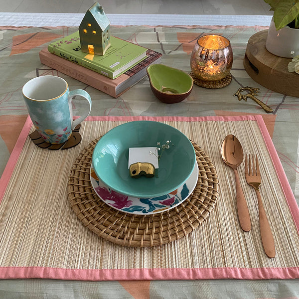 Bamboo Table Mats | Placemats | Beige & Coral | 48 cm | Set of 2