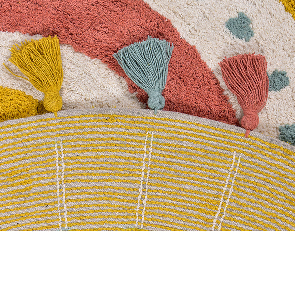 Cotton Round Rug | Hanging Tassels | Yellow