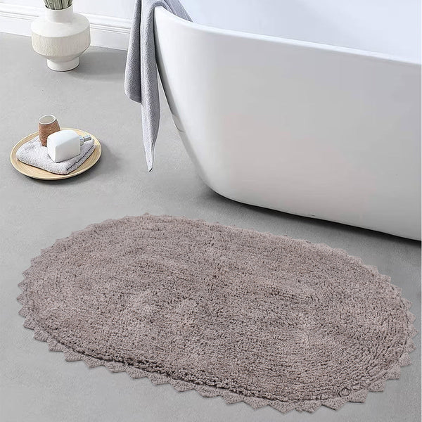 Cotton Bath Mat | Oval Shape | Beige