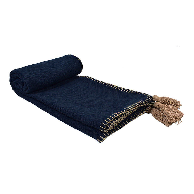 Cotton Sofa Throw | Plain Taselled | Black