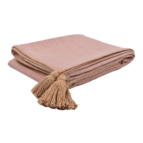 Cotton Sofa Throw | Plain Taselled | Bloom Pink