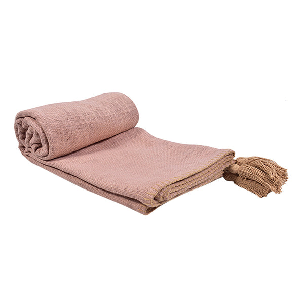 Cotton Sofa Throw | Plain Taselled | Bloom Pink