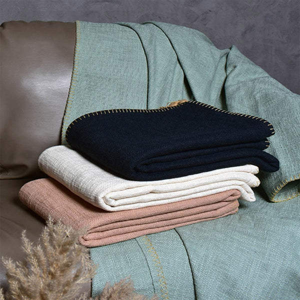 Cotton Throw for Sofa | Plain Taselled | Powder Blue