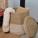 Cotton & Jute Laundry Storage Basket | Striped Design | Beige & White