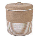 Cotton & Jute Laundry Storage Basket | Striped Design | Beige & White