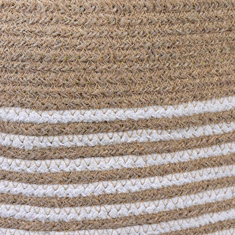 Cotton & Jute Laundry Storage Basket | Striped Design | Beige & White