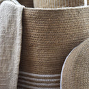 Cotton & Jute Laundry Storage Basket | Striped Design | Beige & White