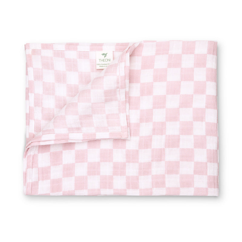 Cotton Muslin Swaddle for Baby | Checkered | Violet