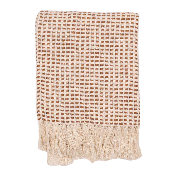 Cotton Throw Blanket | Waffle Design | Brown