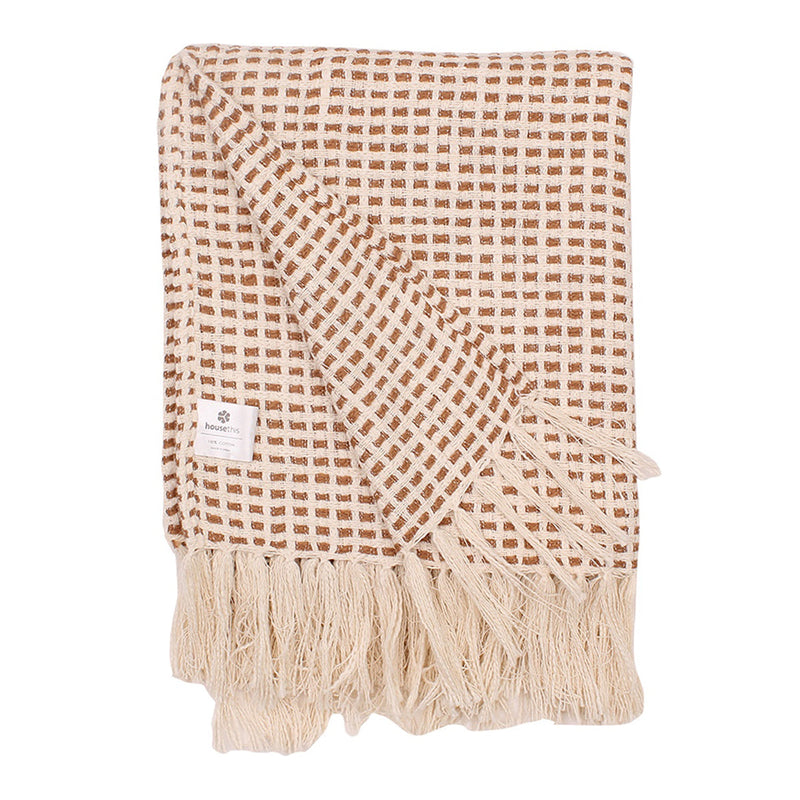 Cotton Throw Blanket | Waffle Design | Brown