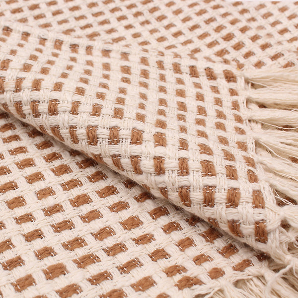 Cotton Throw Blanket | Waffle Design | Brown