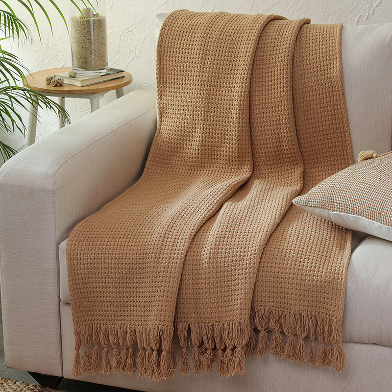 Cotton Throw for Sofa | Woven Design | Beige