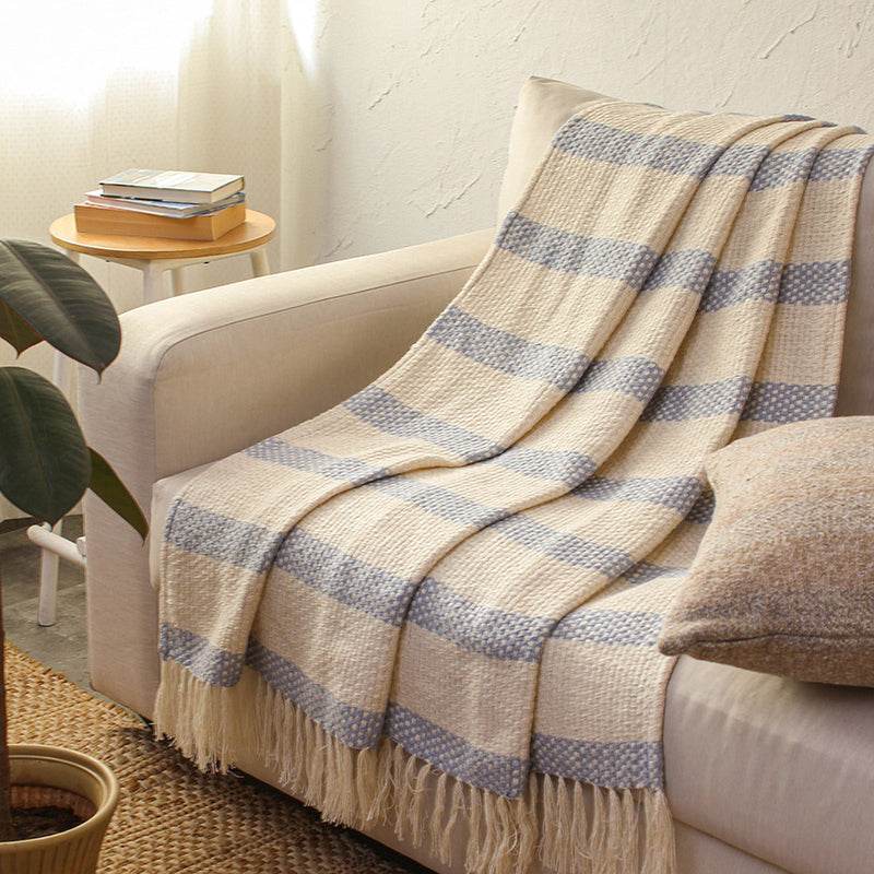 Cotton Throw for Sofa | Woven Design | Light Blue