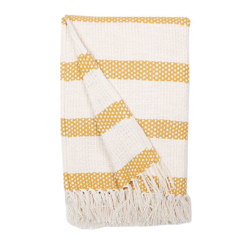 Cotton Throw Blanket | Woven Design | Yellow