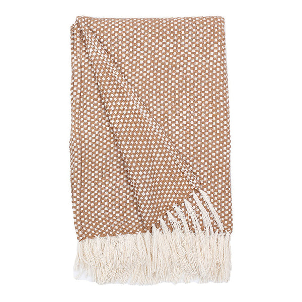 Cotton Sofa Throw Blanket | Woven Design | Brown