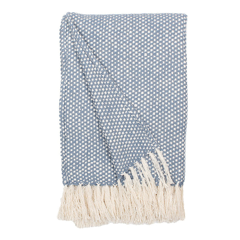 Cotton Throw for Sofa | Woven Design | Dark Blue