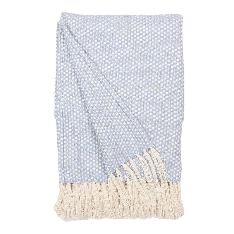 Cotton Throw Blanket | Woven Design | Light Blue