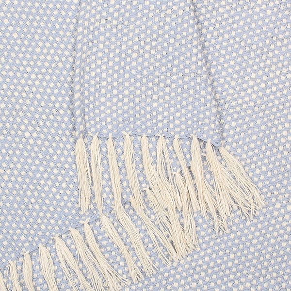 Cotton Throw Blanket | Woven Design | Light Blue