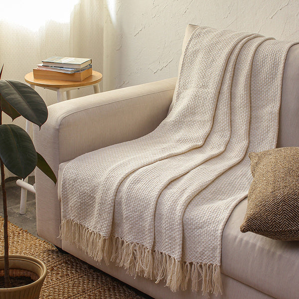 Cotton Throw Blanket | Woven Design | Natural