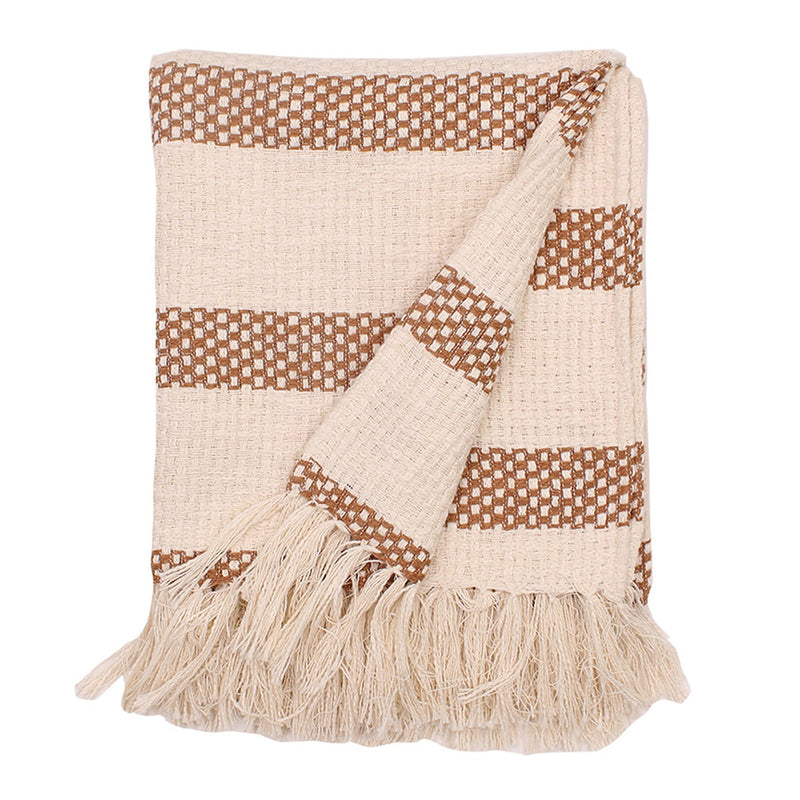 Cotton Sofa Throw Blanket | Woven Design | Brown