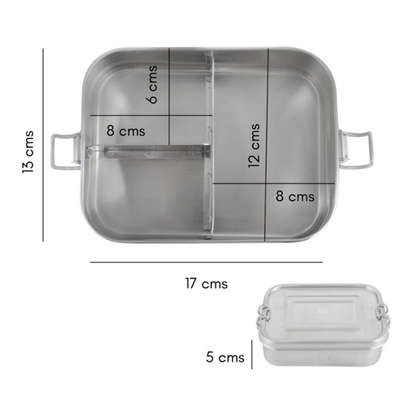 Stainless Steel Lunch Box for Kids | With Cover & Napkin | Silver | 750 ml