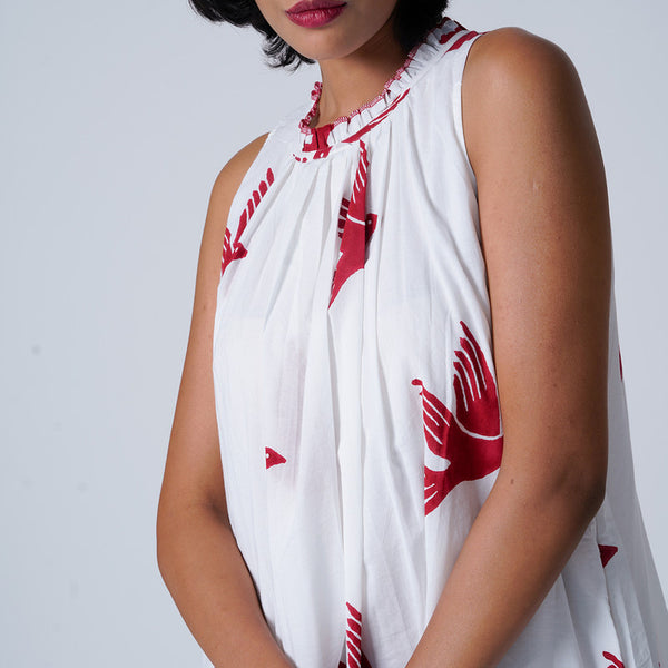 Cambric Cotton Dress for Women | Handblock Print | Red & White