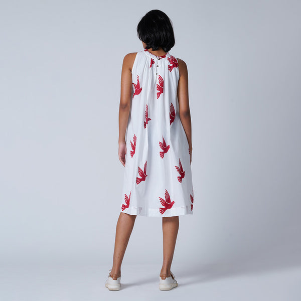 Cambric Cotton Dress for Women | Handblock Print | Red & White