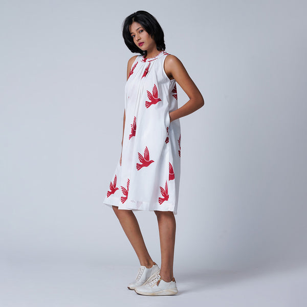 Cambric Cotton Dress for Women | Handblock Print | Red & White