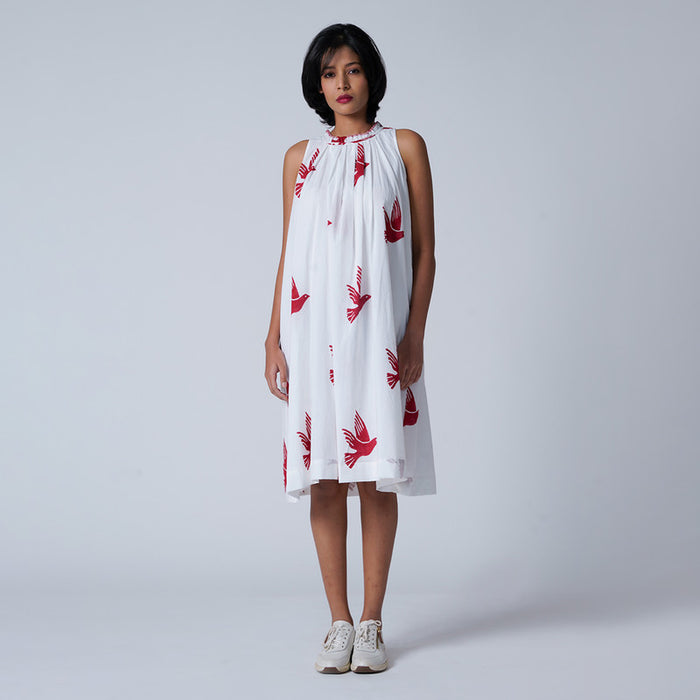 Cambric Cotton Dress for Women | Handblock Print | Red & White