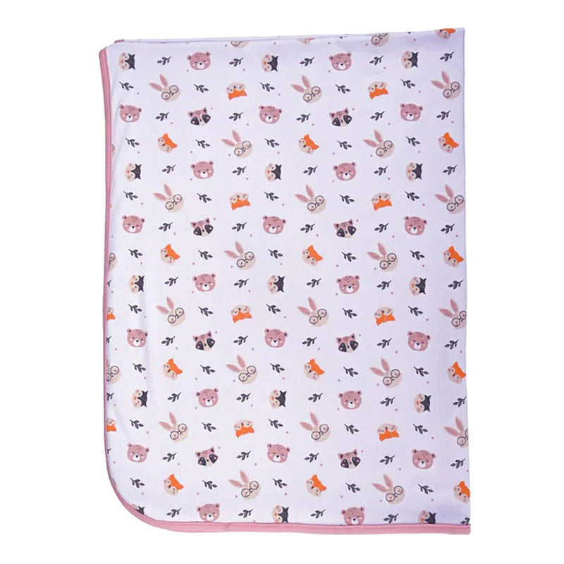 Bamboo Cotton Baby Blanket | Animal Print | White & Pink