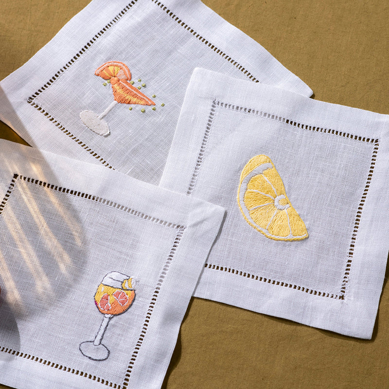 Linen Cocktail Napkins | Table Coasters | Off-White