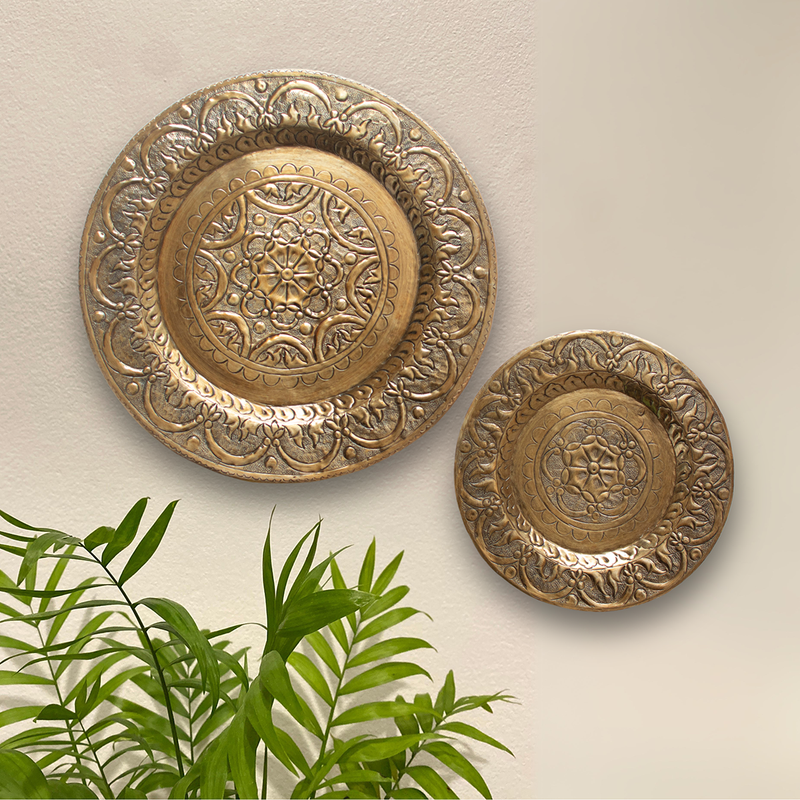 Metal Wall Décor Plate | Gold Finish | Set of 2