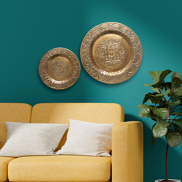 Metal Wall Décor Plate | Gold Finish | Set of 2