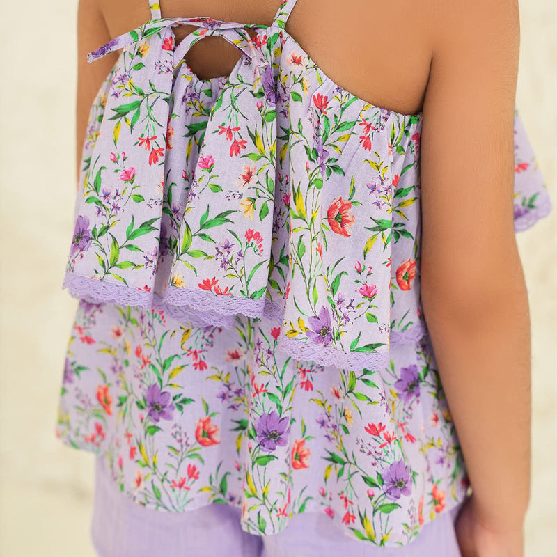 Cotton Top for Girls | Floral Print | Purple Garden