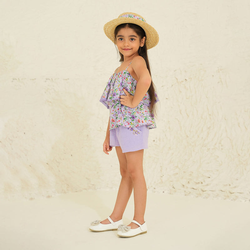 Cotton Top for Girls | Floral Print | Purple Garden