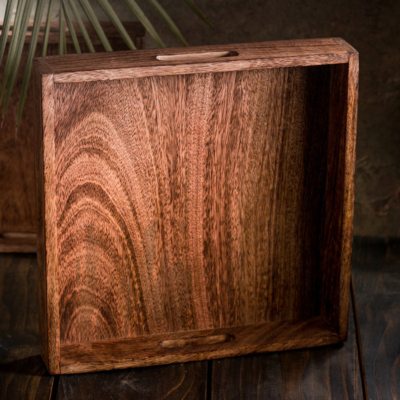 Wooden Serving Tray | Square Shaped | Brown | Set of 2