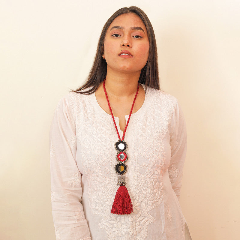 Pendant & Necklace | Braided Cotton Threads | Black & Maroon