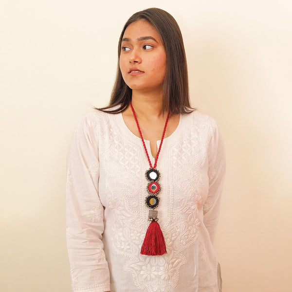 Pendant & Necklace | Braided Cotton Threads | Black & Maroon