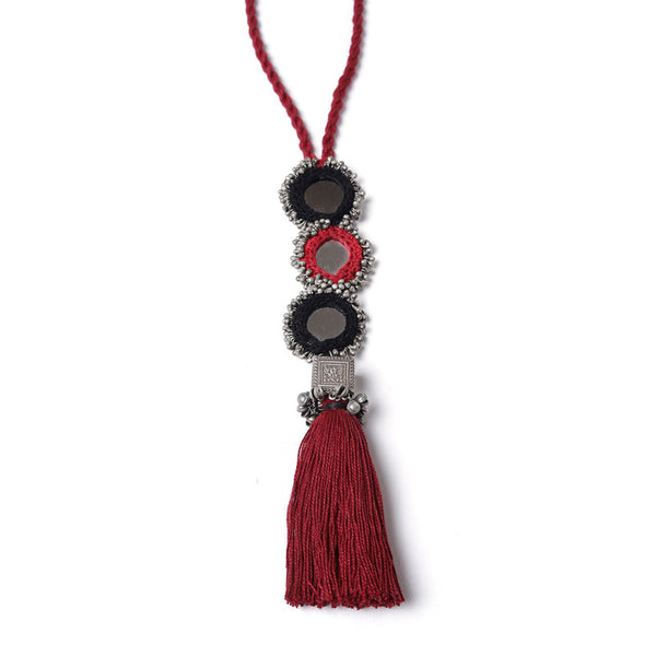 Pendant & Necklace | Braided Cotton Threads | Black & Maroon